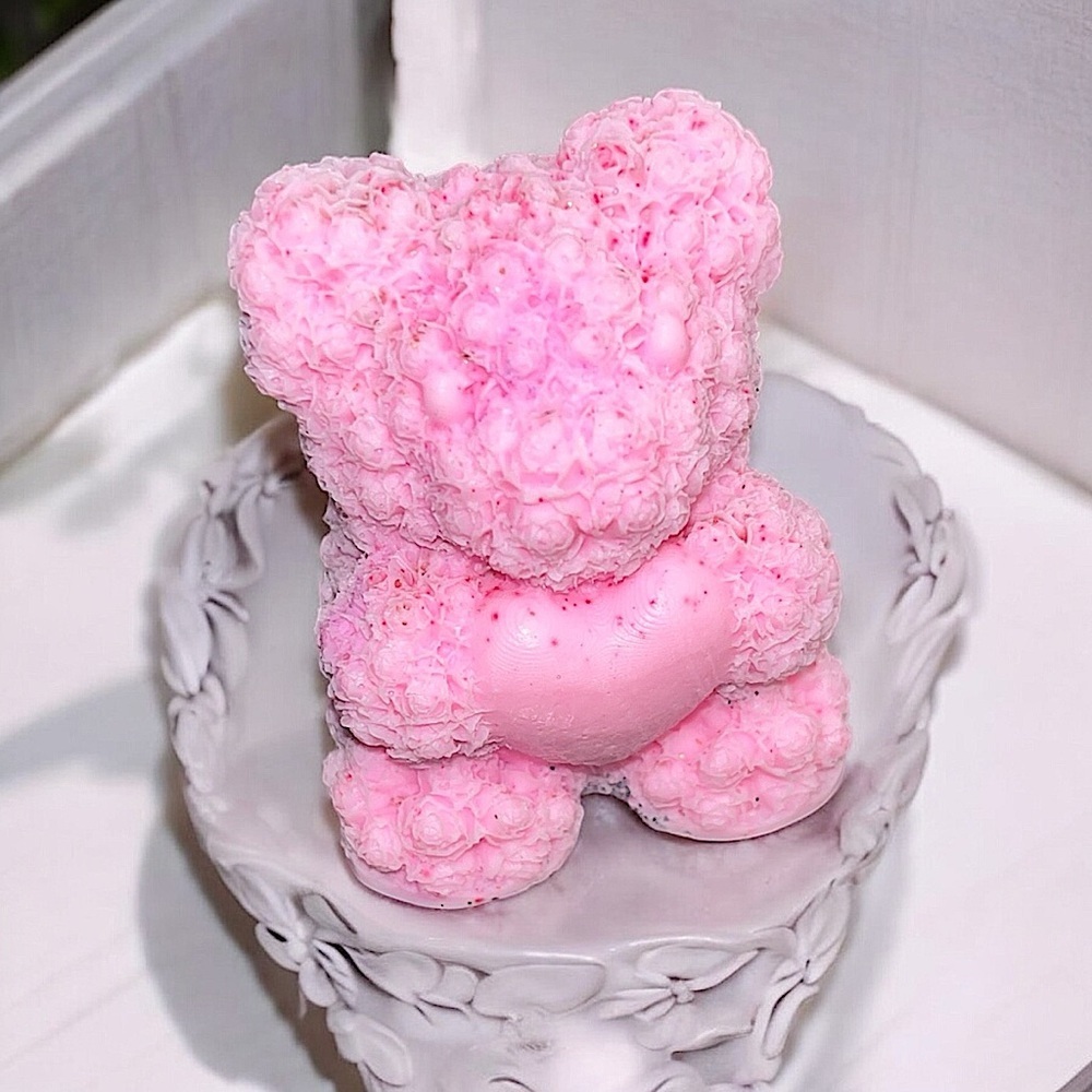 Vanilla sugar scented handmade 3D rose bear soap 3x2 inch 4oz